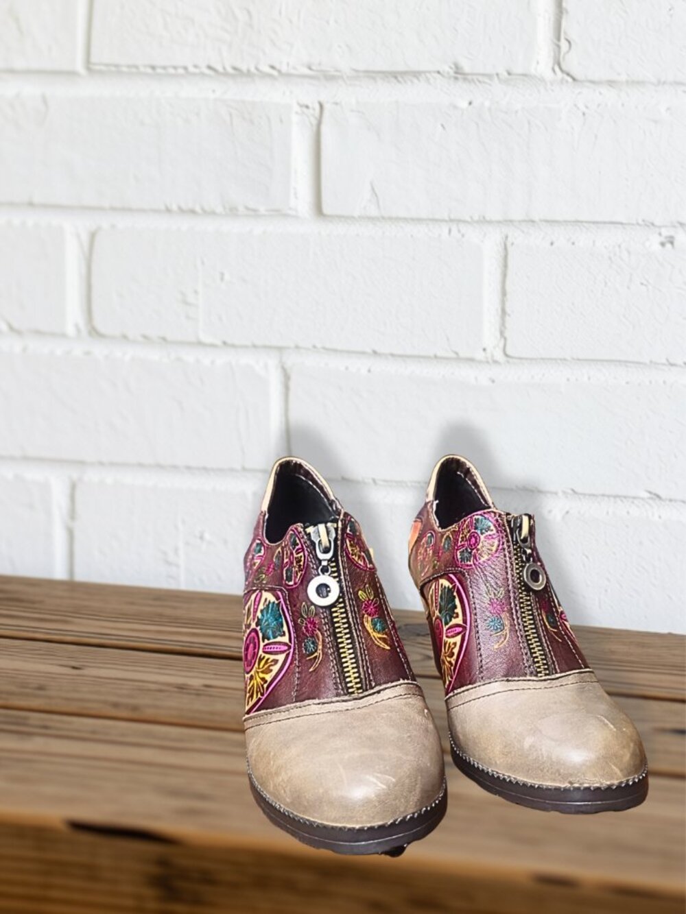 L'Artiste by Spring Step "Raina" Multicolor Floral Leather Heeled Booties SZ 8